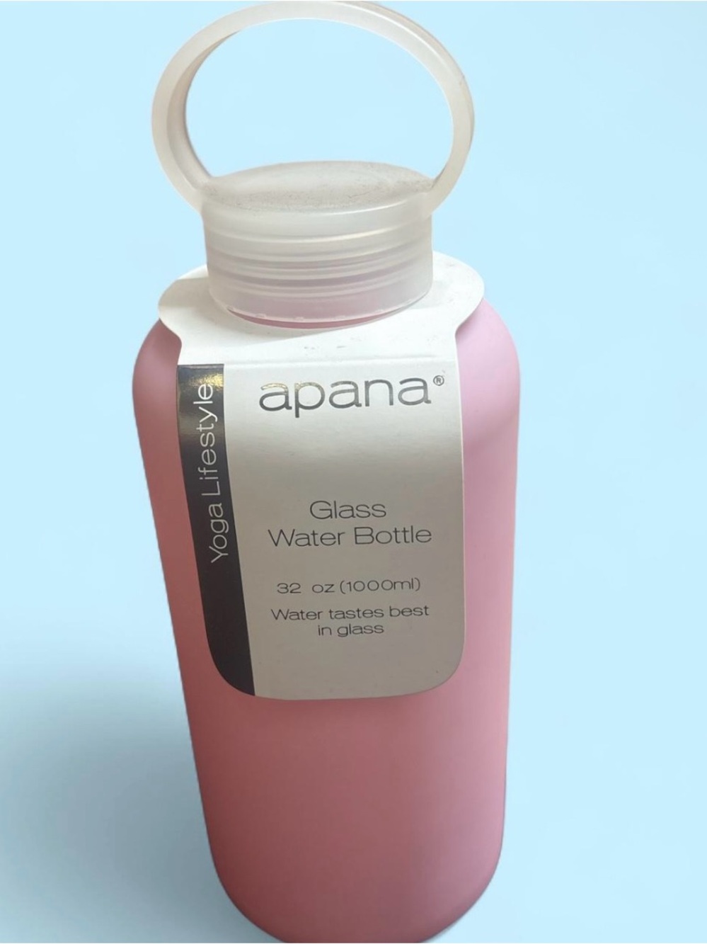 Apana Soft Pink Glass Water Bottle with Carry Loop